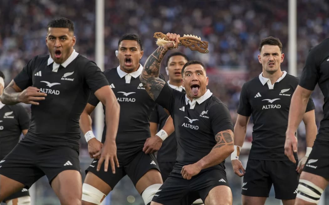 Codie Taylor leads the haka.