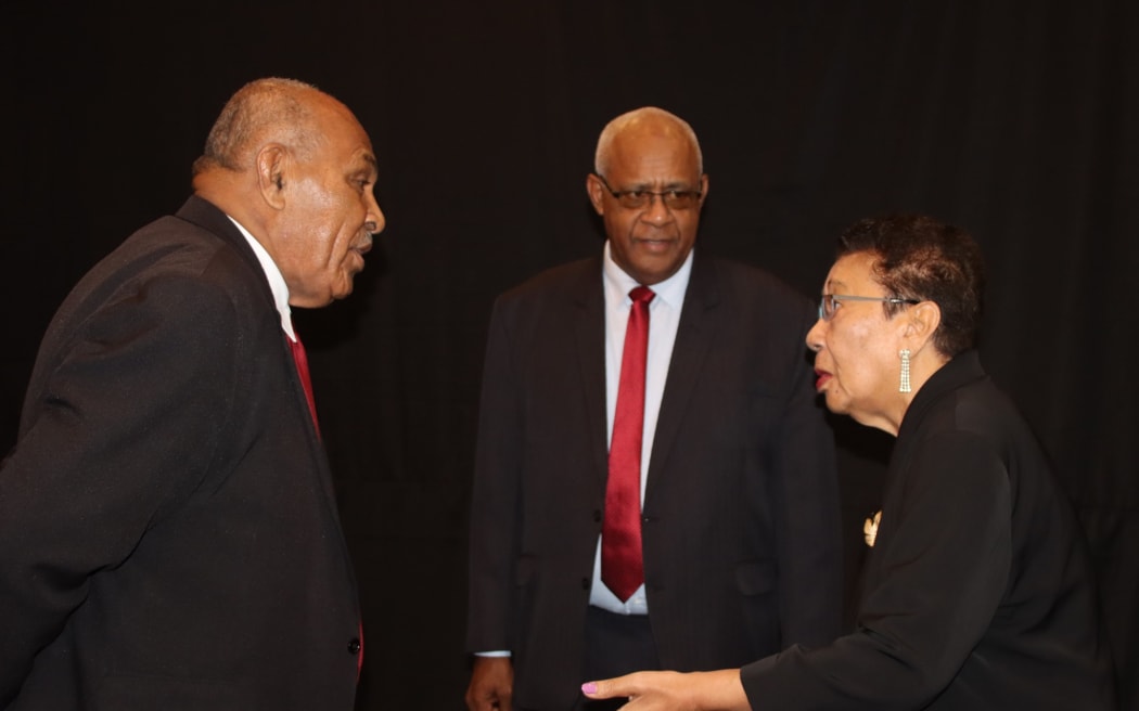 Ratu Viliame Seruvakula, centre, with iTaukei Affairs Minister Ifereimi Vasu, left, and GCC member Adi Finau. 13 November 2024
