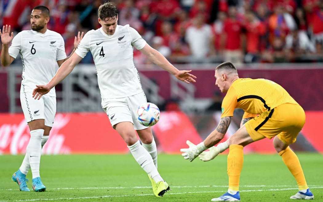 Nando Pijnaker of New Zealand All Whites v Costa Rica World Cup Intercontinental Playoff Match at Ahmad Bin Ali Stadium, Doha, Qatar on Tuesday 14 June 2022. © Photo: Simon Lloyd Holmes / Power Sport Images / www.photosport.nz