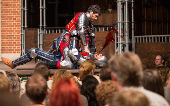 A fight scene from a pop-up Globe production choreographed by Alexander James Holloway