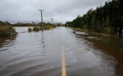 Flooding on Leadleys Road, near Ladbrooks, Canterbury, 2 May 2025.