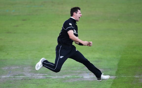 Matt Henry celebrates a wicket at Cricket World Cup 2019.