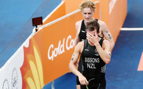 Ryan Sissons and Tayler Reid of New Zealand react after finishing 5th and 11th respectively.