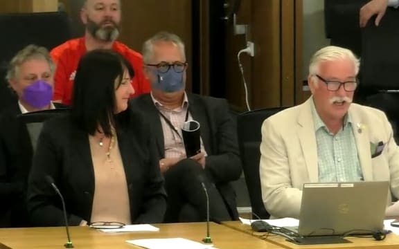 Peter Morrison from Hospitality New Zealand sings in support of the Christchurch stadium at a council meeting.