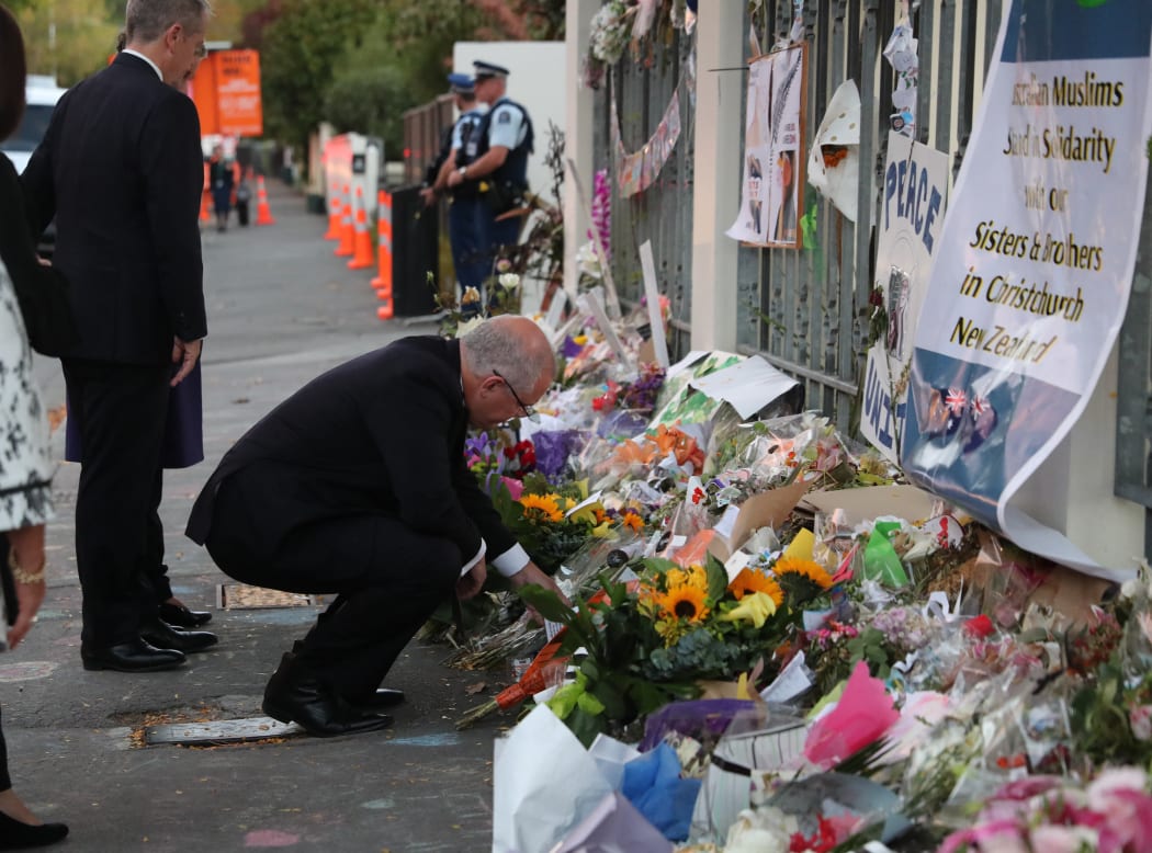 Prime Minister Scott Morrison and wife Jenny visiting Al Noor Mosque in New Zealand to lay a wreath and pay their respects to the victims of the Christchurch terror attacks on 29 March, 2019.
