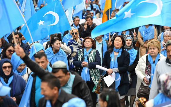Ethnic Uighurs took part in a protest march in Brussels asking for the EU to call upon China to respect human rights in the Chinese Xinjiang region and asking for the closure of "re-education center" where some Uighurs are detained.
