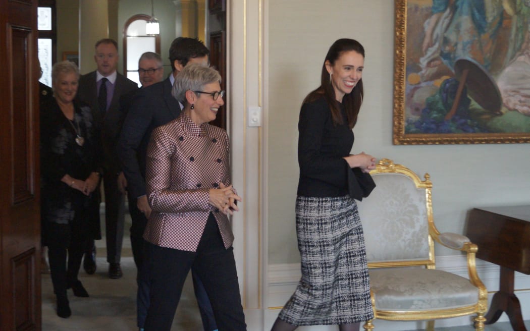 New Zealand Prime Minister Jacinda Ardern kicked off her two-day visit to Melbourne by meeting with Victoria's governor Linda Dessau and speaking to investors at a lunch this afternoon.