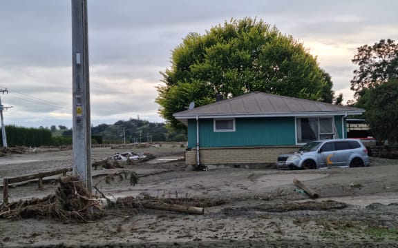 Mud and silt left behind at an Esk Valley property in Hawke's Bay on 17 February 2023 after Cyclone Gabrielle passed through.
