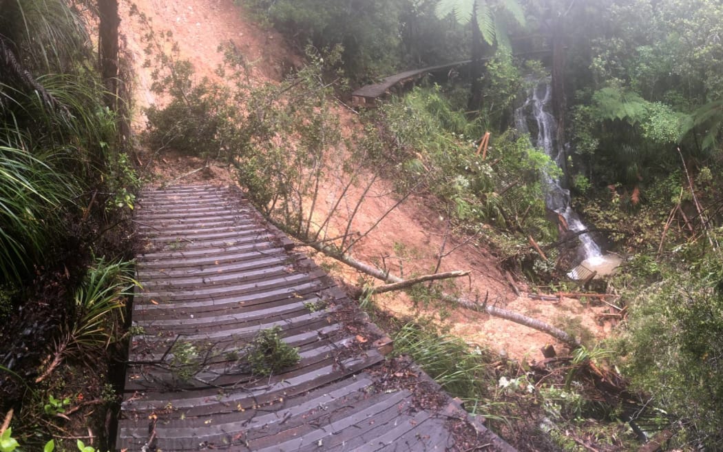 Damage in Le Roys Bush from slips following the Auckland Anniversary floods.