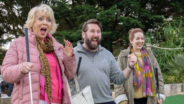 From left: Alison Steadman, Jim Howick and Katherine Parkinson in Here We Go.
