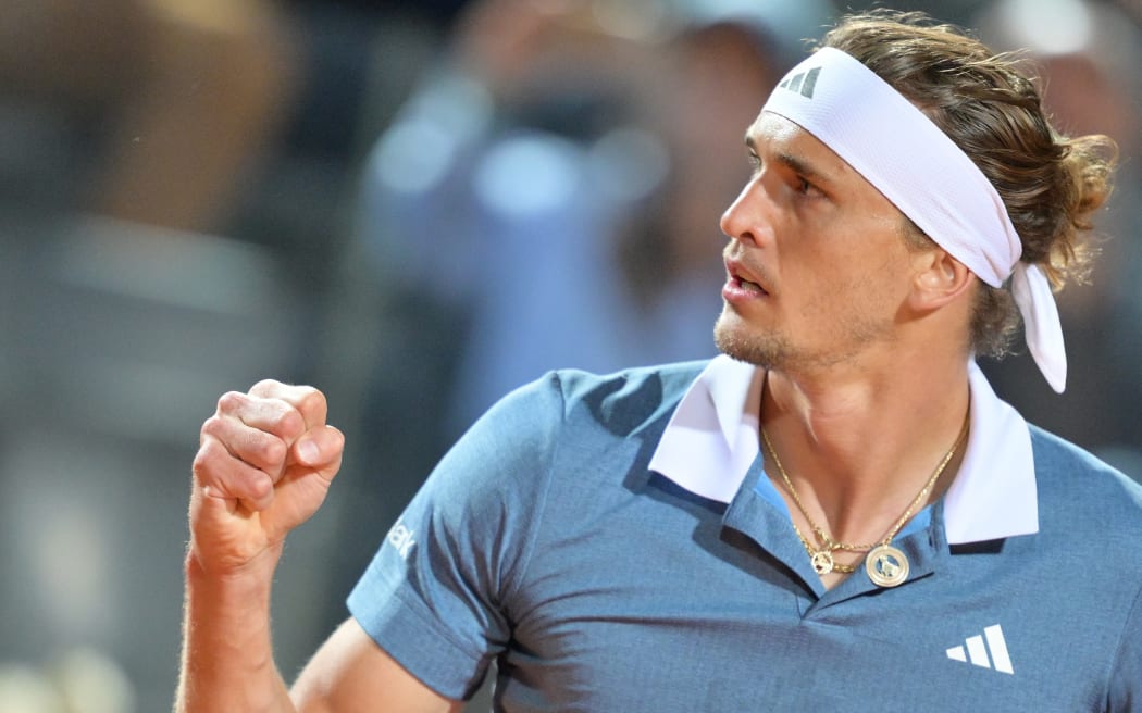 Alexander Zverev (GER) during his match against  Luciano Darderi (ITA)  at the Italian Open tennis tournament in Rome, Sunday, May 12, 2024.(Alfredo Falcone/LaPresse)