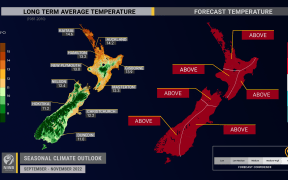 Forecast temperatures in New Zealand from September to November 2022.
