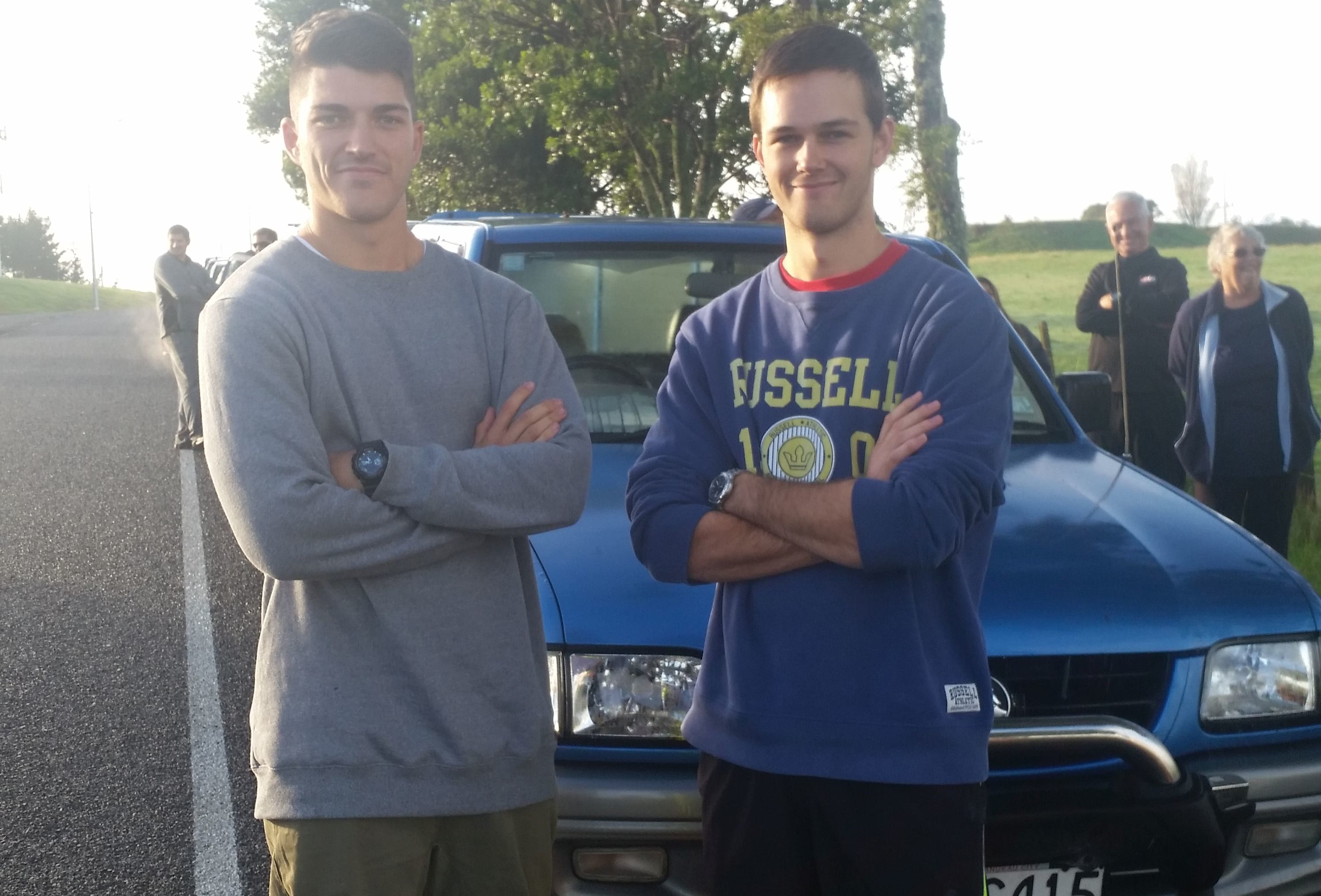 Brothers Troy (left) and Ryan Larsen - first in line to buy one of the sites off Beachlands Road.