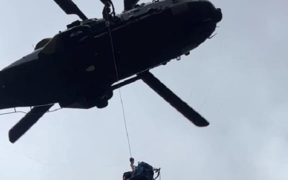An Air Force NH90 helicopter helped winch the trampers off a ridgeline above waterfalls near Girdlestone, west of Masterton around 5pm.