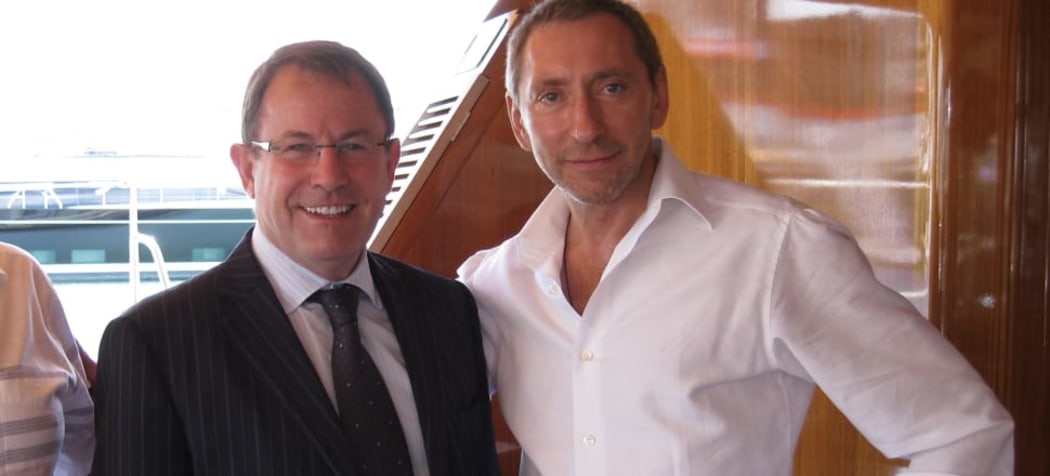 Mikhail Khimich hosts former Auckland Mayor John Banks on his super yacht. The self-described 'billionaire' ran in high-profile circles in New Zealand.
