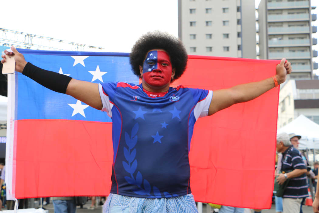 Manu Samoa fan Filipo Tovio was at the Samoa v Russia game.