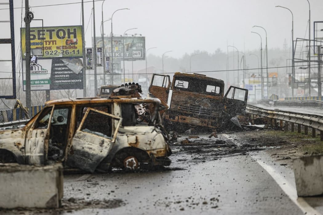 A photo shows destruction from conflict areas in Bucha, Ukraine, on 3 April, 2022.