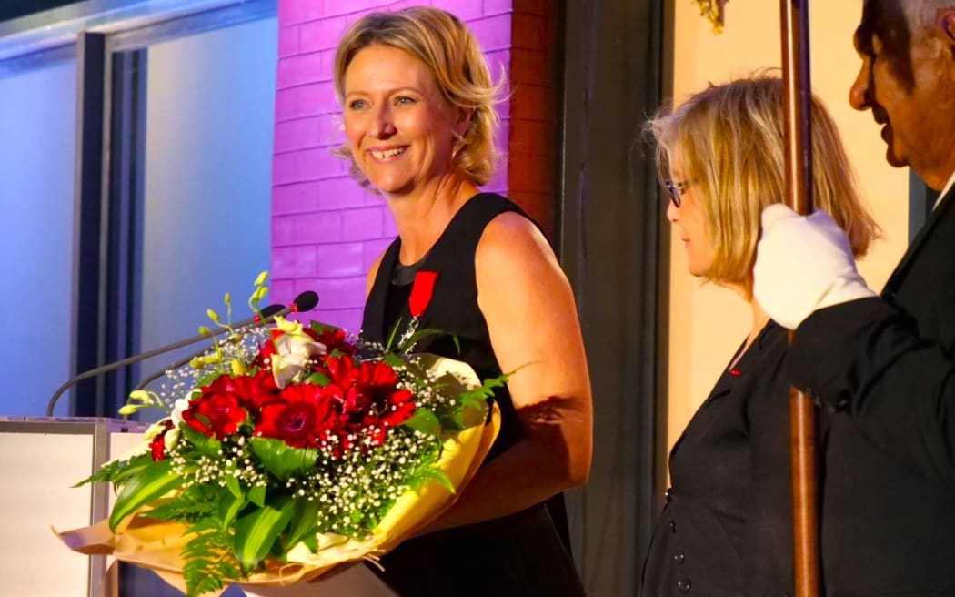 Business leaders association MEDEF Nouvelle-Calédonie President Mimsy Daly was made a Chevalier in the French Legion of Honour and decorated by Nouméa Mayor Sonia Lagarde – PHOTO supplied
