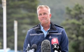 Bay of Plenty District Commander Superintendent Tim Anderson gives update about recovery efforts at Mt Maunganui slip site on Sunday afternoon.