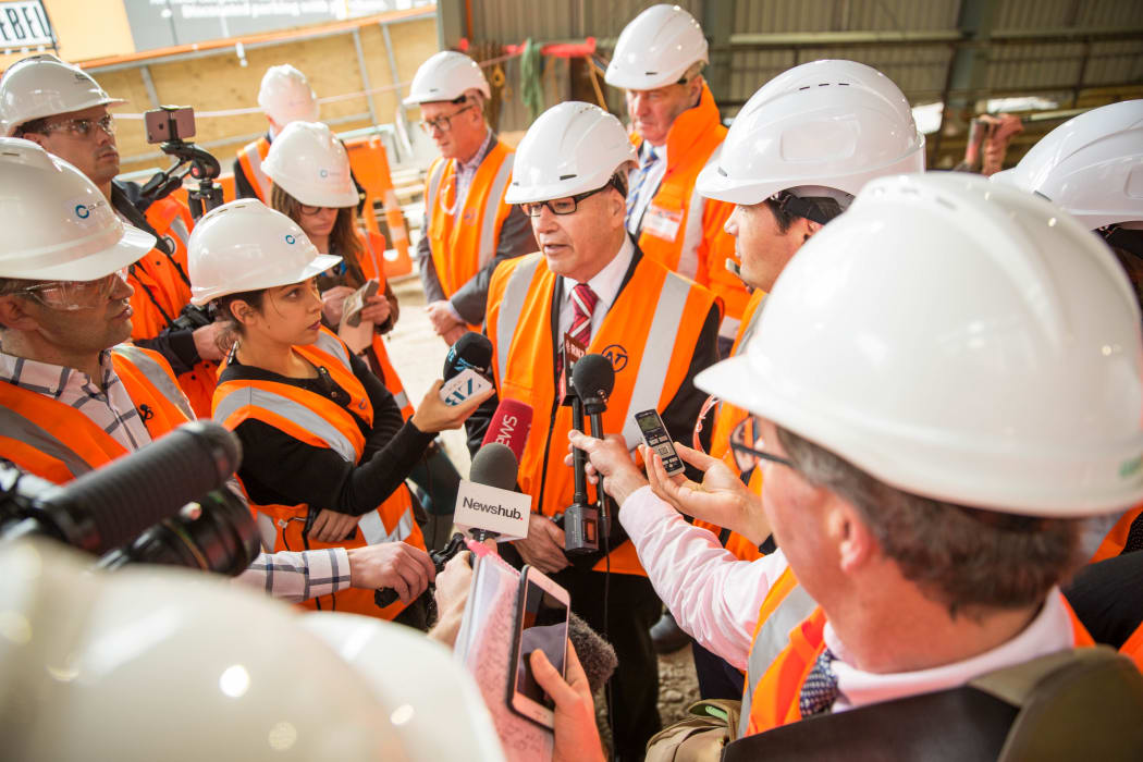 Len Brown talking to media about the City Rail Link agreement between the Auckland Council and the government.