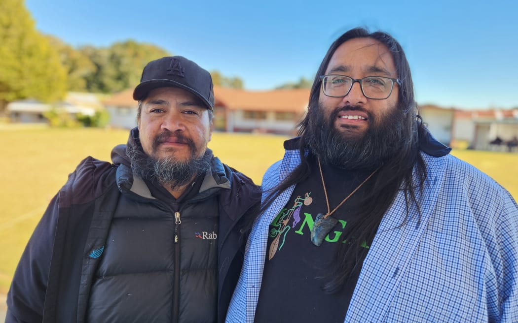 Pastoral care worker Jamie Downes (right) and cultural support Marino Akapita at Maungarongo Marae in Ohakune.
