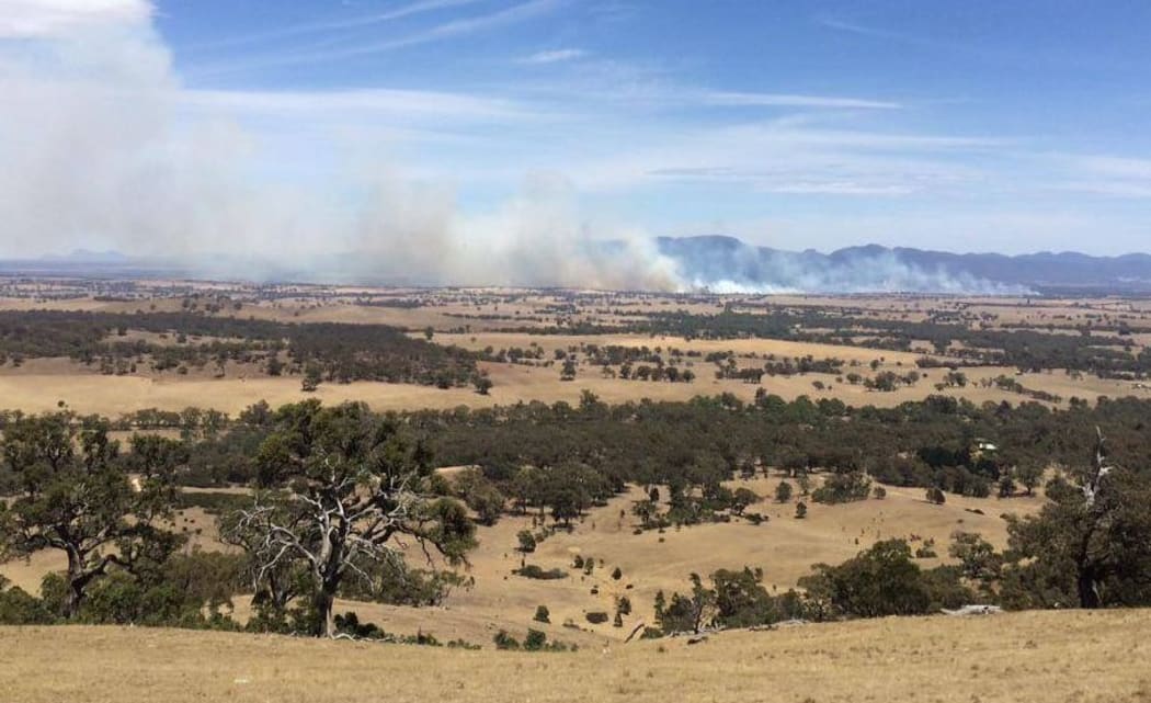 A grassfire outside the Victorian town of Moyston on 2 January 2015 in Australia.