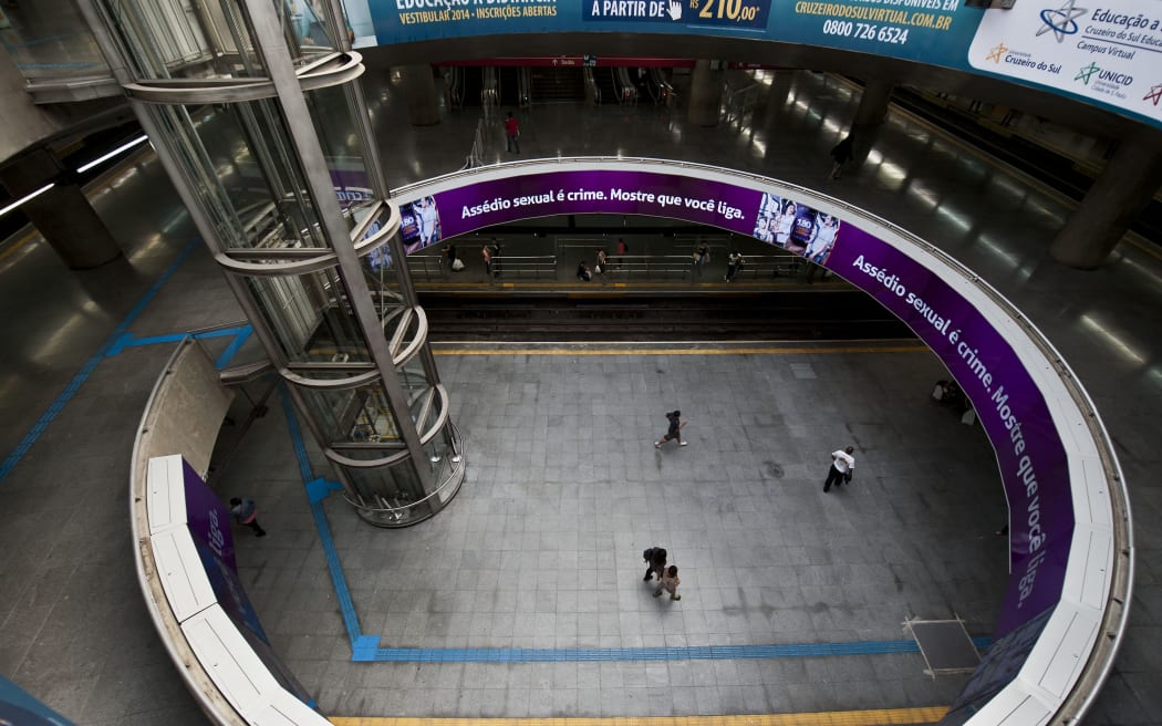 An empty Se metro station in Sao Paolo on Sunday.