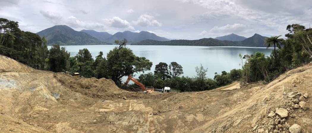 Progress being made at "The Rock" on Kenepuru Road as road repairs continue following the July storm.