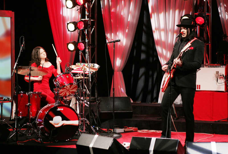 Jack White and Meg White of the White Stripes perform on The Daily Show With Jon Stewart, 2005.