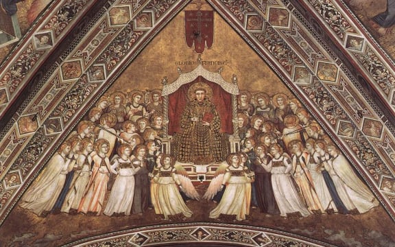 Franciscan Allegories: St Francis in Glory - fresco by Giotto c.1330 from Lower Church, San Francesco, Assisi