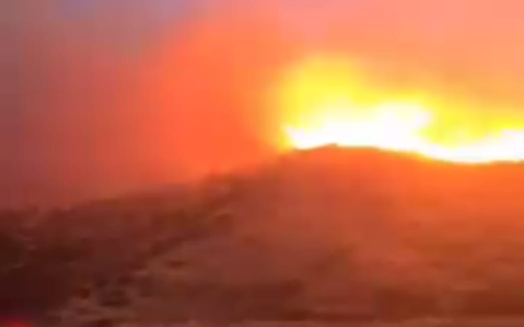 A screengrab from a video shot at the Waikari Valley fire on Sunday night.
