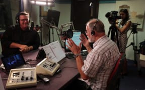 Geoff Robinson reminiscing on-air with former co-presenter Sean Plunket.
