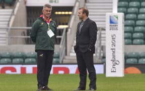 South Africa rugby coach Heyneke Meyer and administrator Andy Marinos.
