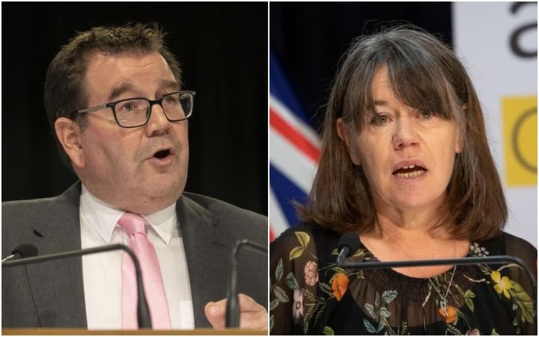 Finance Minister Grant Robertson and Director of Public Health Dr Caroline McElnay.