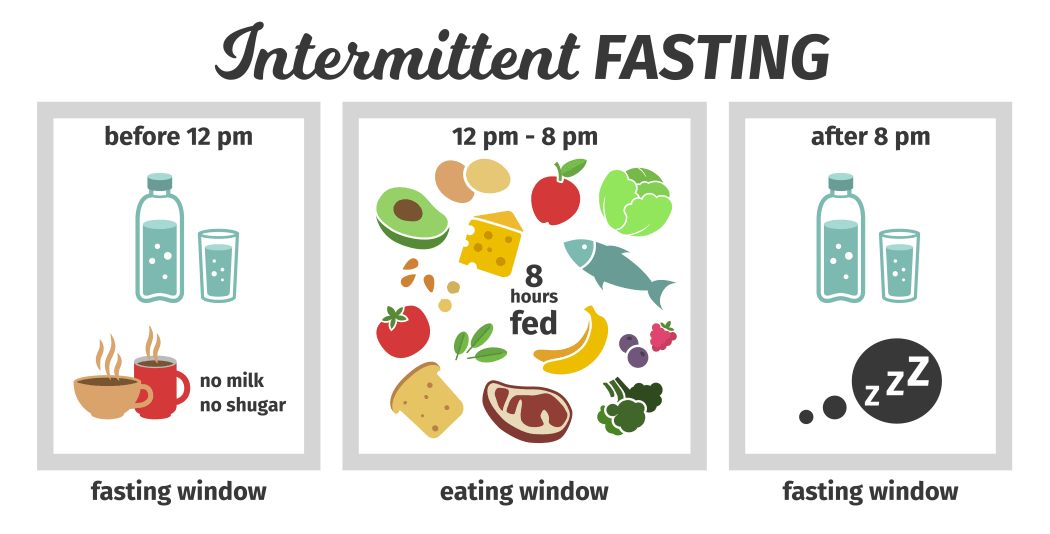 Scheme and concept. eating and fasting windows. Vector illustration. Infographic