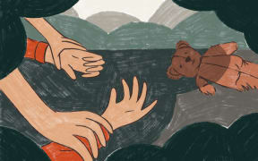Hands forcefully holding down person's wrists.
