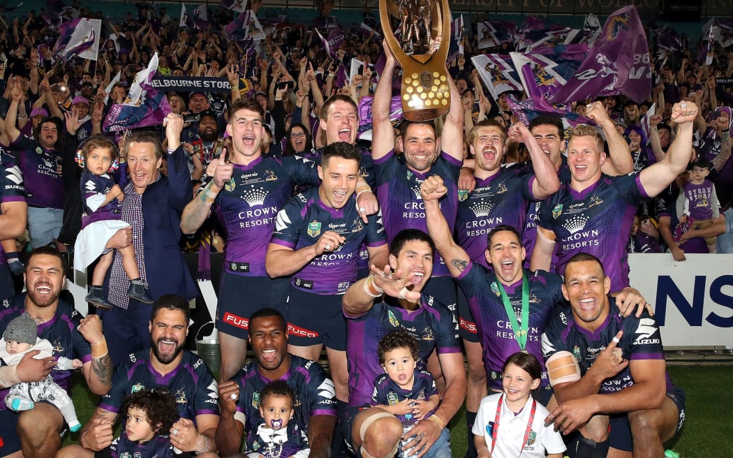 Melbourne Storm celebrate their NRL Grand Final win.