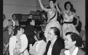Cook Island women dancing, Wellington 1958, from Evening Post Newspaper.