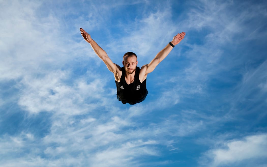 New Zealand Olympic trampolinist Dylan Schmidt training at his Karaka home.
