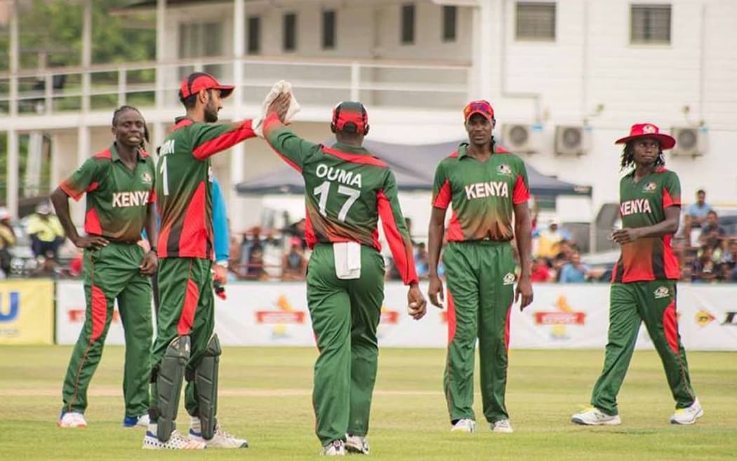 Kenya celebrate a wicket against PNG.
