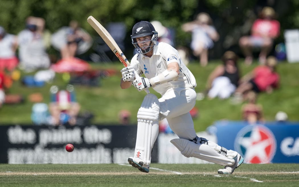 NZ's Hamish Rutherford bats during day four of the first International Test cricket match between New Zealand and Sri Lanka.