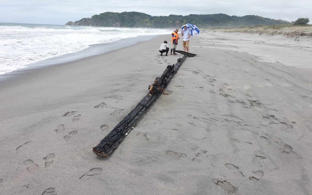 Debris from the fire washed up on the shore