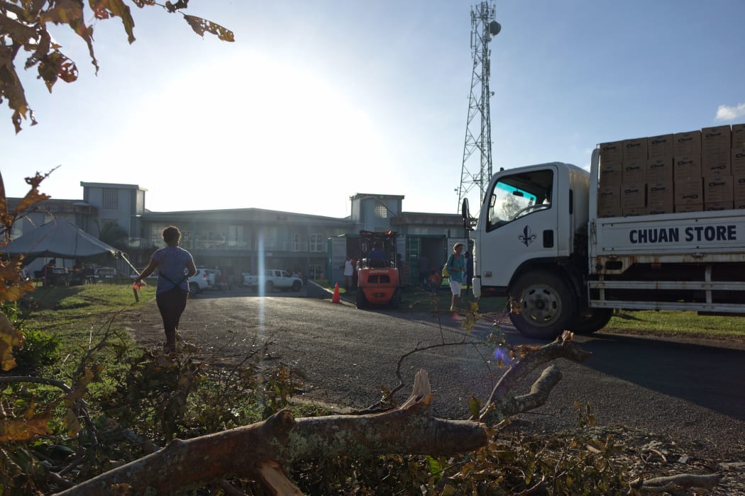More aid arrives for storage at the Vanuatu Disaster Management Office. Immediately after the Cyclone the NDMO said there simply was not enough to go around.