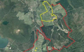 A current map of the full Tongariro-Rangipō prison site (current land bordered in red; future Corrections land to be leased bordered in yellow)