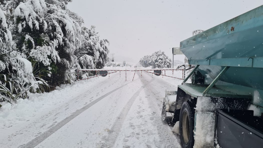 The Haast Pass this morning covered in snow.