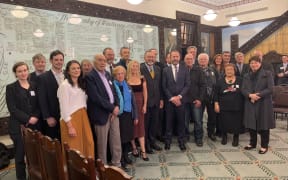 Group of Moriori members and crown representatives at today's settlement.