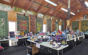 The stock of presents to be given out to whānau in Christmas parcels at the Papakura marae assistance drive. (pictured on 21 December, 2023)