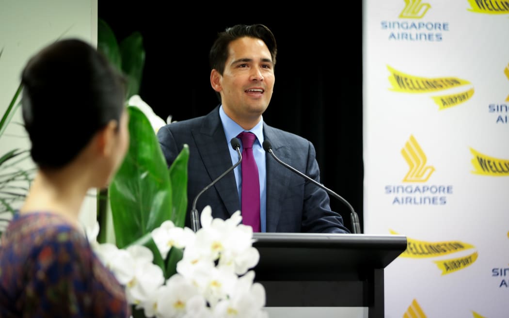 Minister of Transport Simon Bridges at the announcement of Singapore Airlines flying from Wellington to Canberra, Wellington.