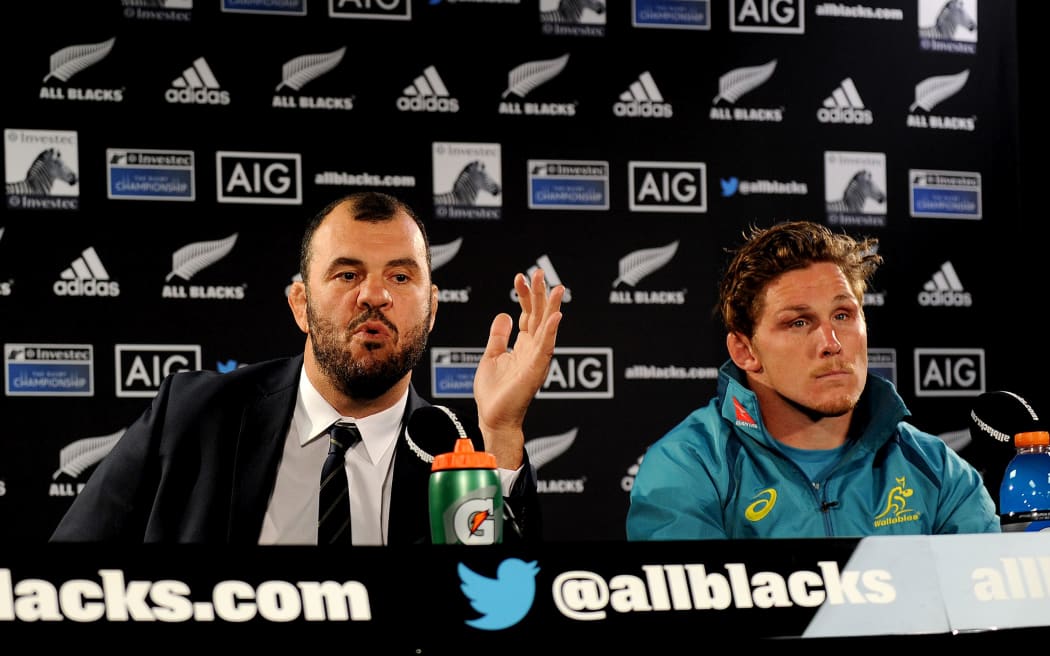 Wallabies coach Micheal Cheika and captain Michael Hooper talk to the media.
