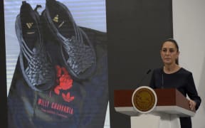 Mexican President Claudia Sheinbaum Pardo speaks about the Willy Chavarria and Adidas shoe during a press conference at the National Palace in Mexico City, Mexico, on 8 August, 2025.